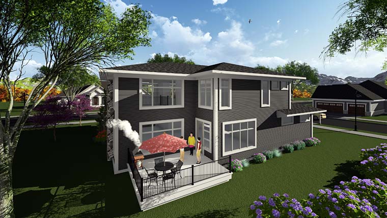 Contemporary Prairie Style Southwest Rear Elevation of Plan 75404
