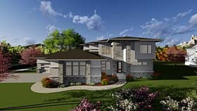 Contemporary Prairie Style Southwest Elevation of Plan 75405