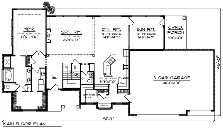 Craftsman Farmhouse Southern Traditional Level One of Plan 75406
