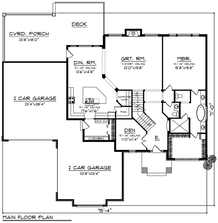 Contemporary Prairie Style Southwest Level One of Plan 75410