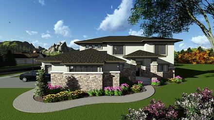 Contemporary Prairie Style Southwest Elevation of Plan 75410