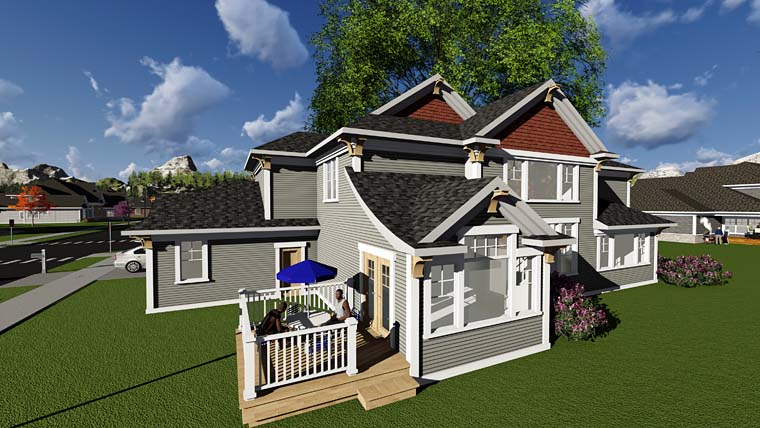 Craftsman Traditional Rear Elevation of Plan 75411