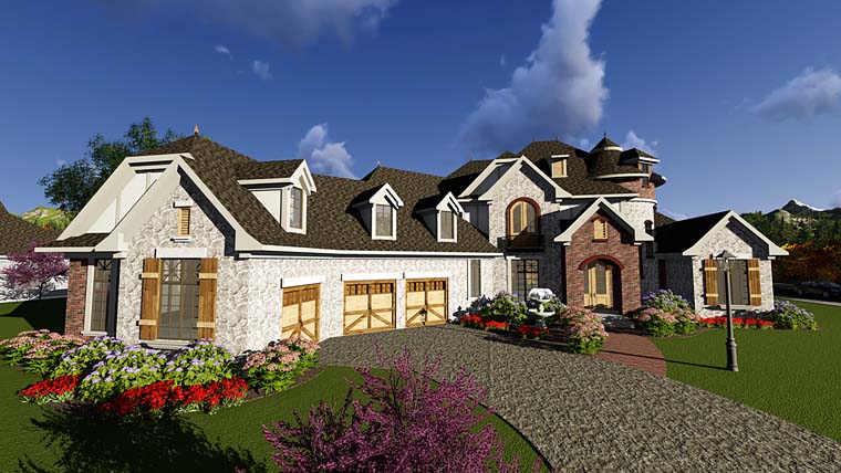 European, French Country Plan with 4381 Sq. Ft., 4 Bedrooms, 5 Bathrooms, 3 Car Garage Elevation