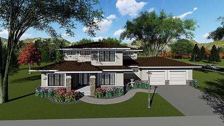 Contemporary Prairie Style Southwest Elevation of Plan 75418
