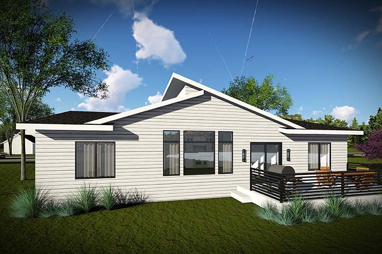 Contemporary Modern Ranch Rear Elevation of Plan 75426