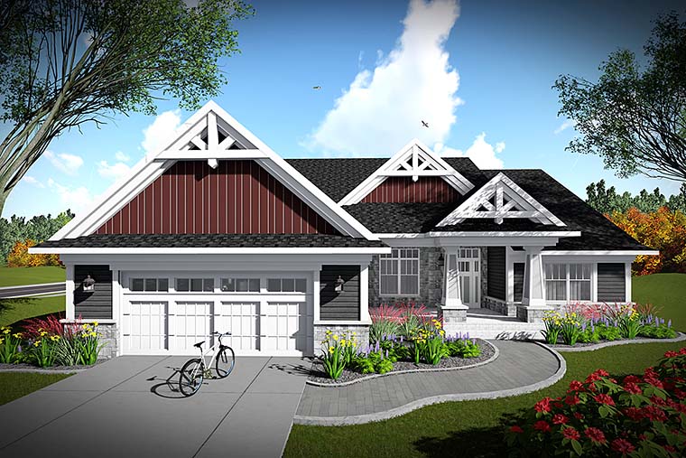 Bungalow, Cottage, Craftsman Plan with 2224 Sq. Ft., 2 Bedrooms, 2 Bathrooms, 2 Car Garage Elevation