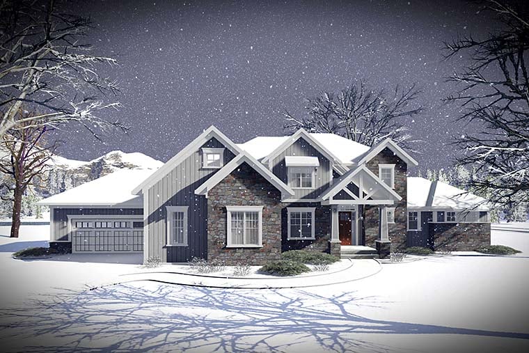 Craftsman, Traditional Plan with 4206 Sq. Ft., 5 Bedrooms, 5 Bathrooms, 3 Car Garage Picture 2