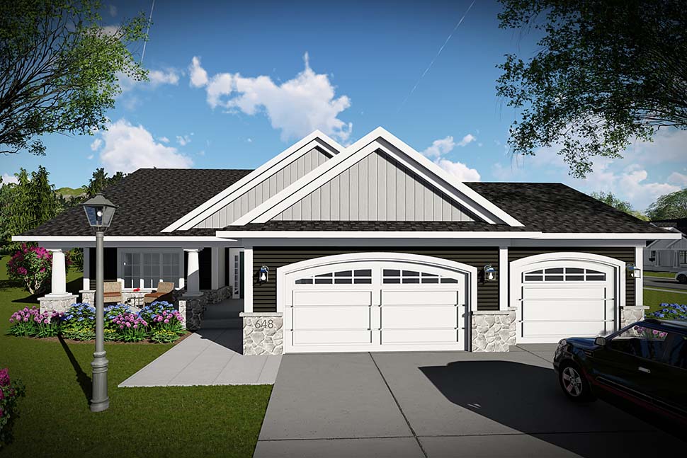 Craftsman, Ranch, Traditional Plan with 1736 Sq. Ft., 2 Bedrooms, 2 Bathrooms, 3 Car Garage Picture 2