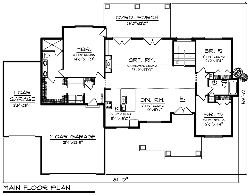 Craftsman Farmhouse Ranch Traditional Level One of Plan 75456