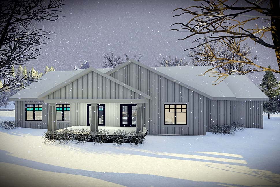 Craftsman Farmhouse Ranch Traditional Rear Elevation of Plan 75456