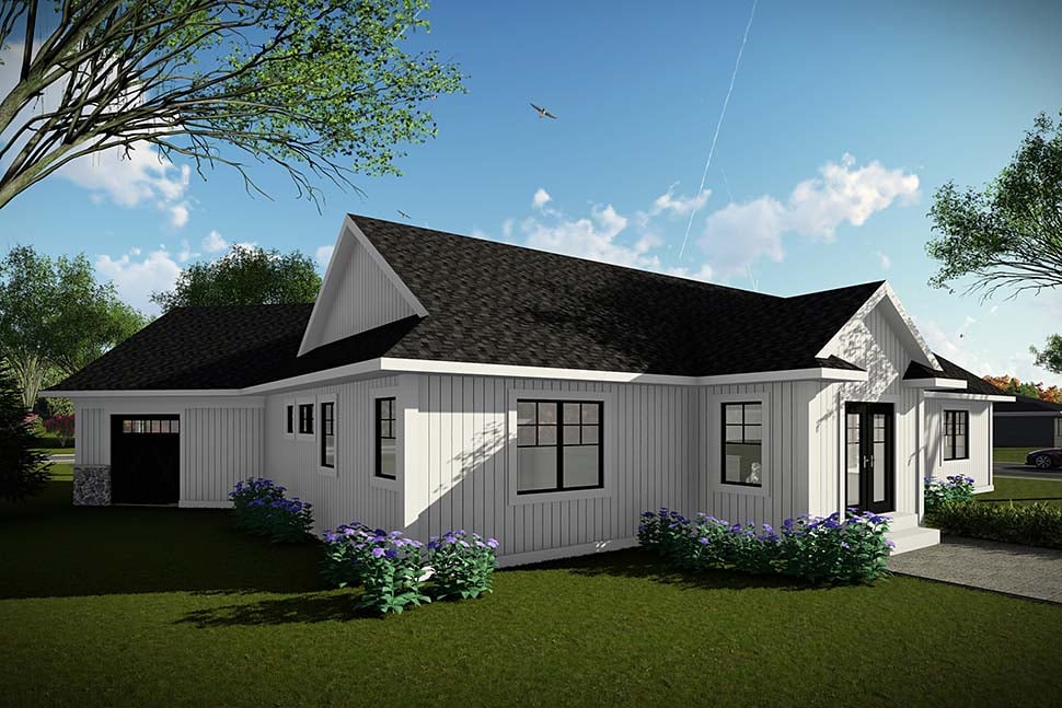 Farmhouse Ranch Rear Elevation of Plan 75459