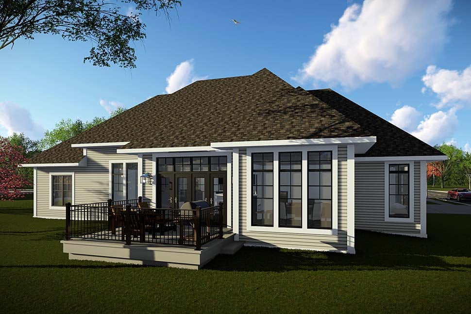 Craftsman, Ranch, Traditional Plan with 2510 Sq. Ft., 3 Bedrooms, 3 Bathrooms, 3 Car Garage Rear Elevation