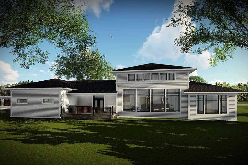 Contemporary, Modern Plan with 2727 Sq. Ft., 2 Bedrooms, 3 Bathrooms, 4 Car Garage Rear Elevation