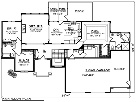 Craftsman, Ranch House Plan 75472 with 5 Beds, 3 Baths, 3 Car Garage First Level Plan