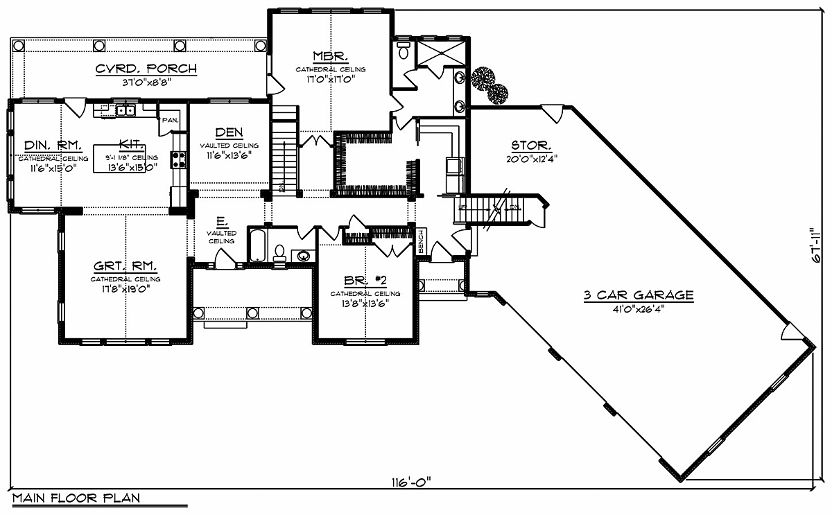 Craftsman Ranch Traditional Level One of Plan 75474