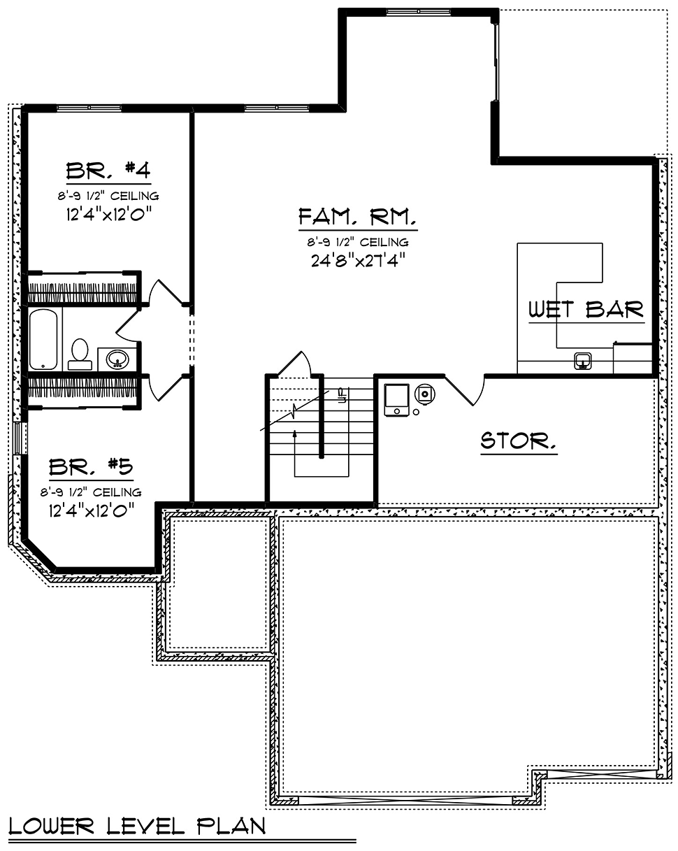 Prairie Style Ranch Southwest Lower Level of Plan 75476