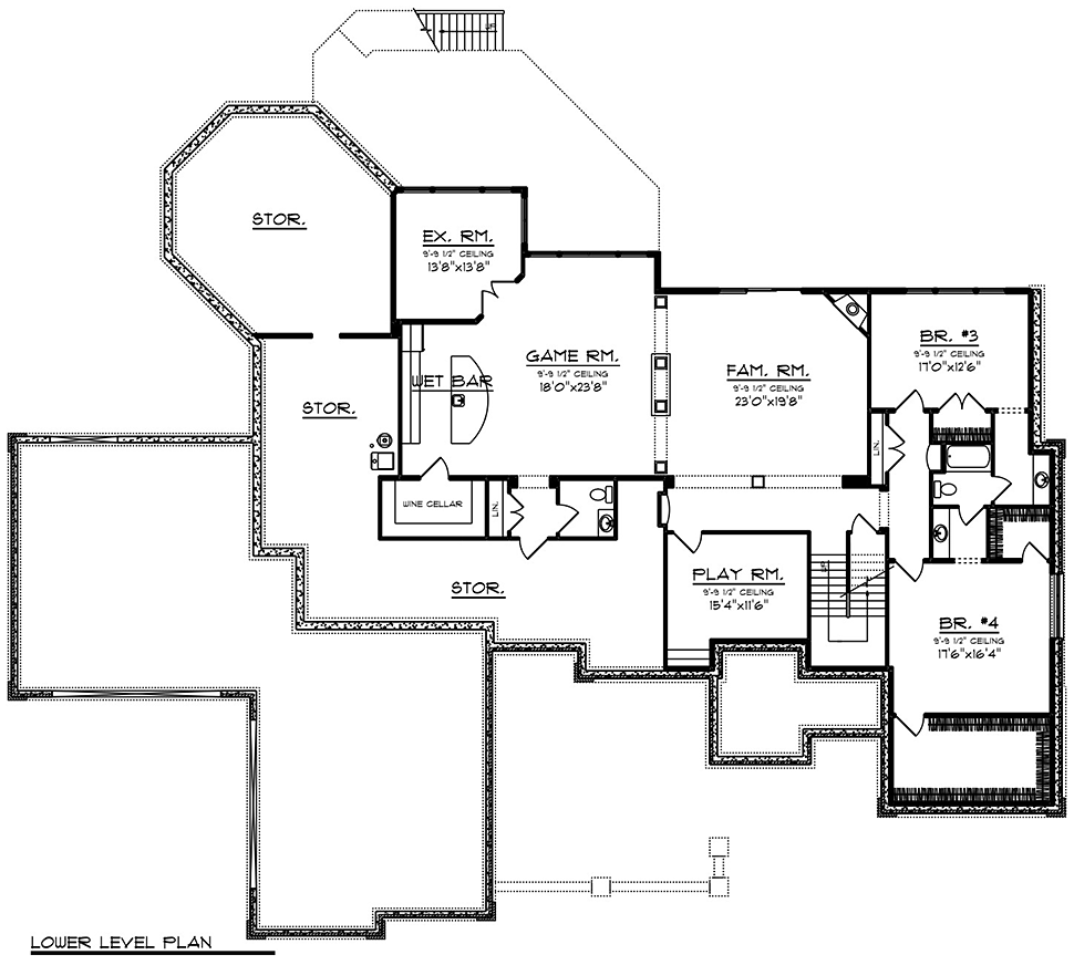 Ranch Traditional Lower Level of Plan 75478