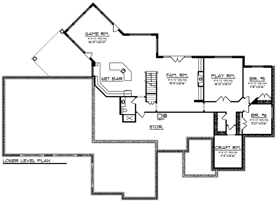 Craftsman Ranch Traditional Lower Level of Plan 75479