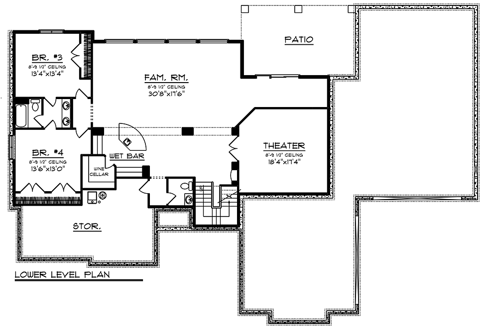 Contemporary Prairie Style Lower Level of Plan 75483