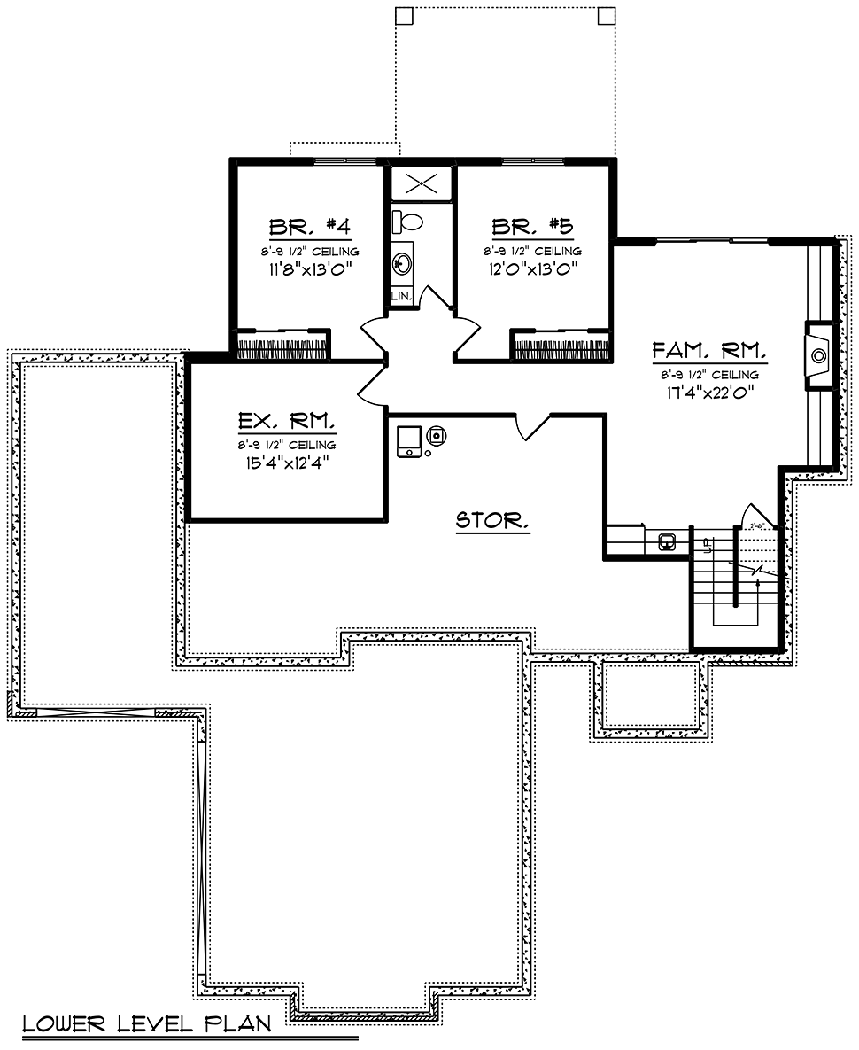 Contemporary Prairie Style Lower Level of Plan 75484