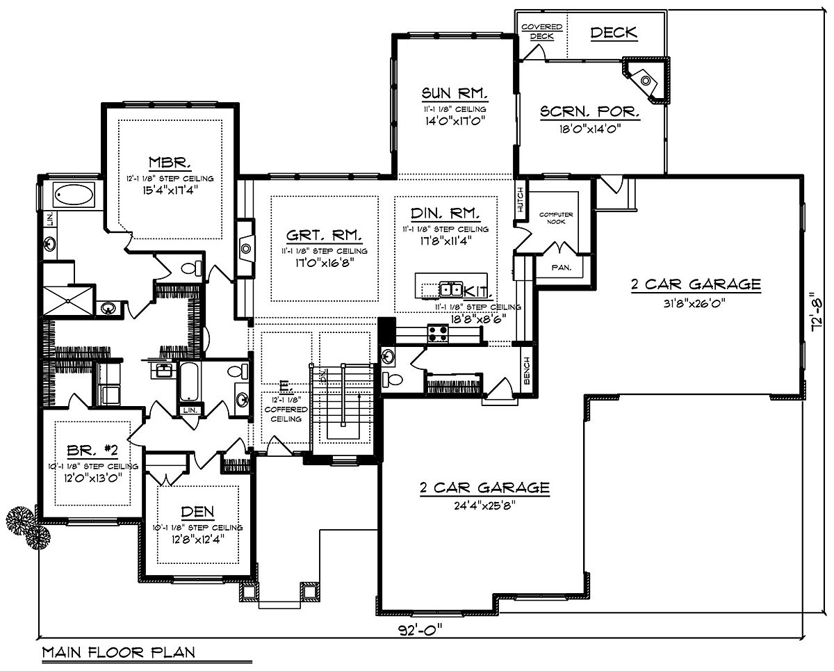 Country Craftsman Ranch Traditional Level One of Plan 75489