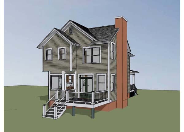 Colonial Southern Rear Elevation of Plan 75502