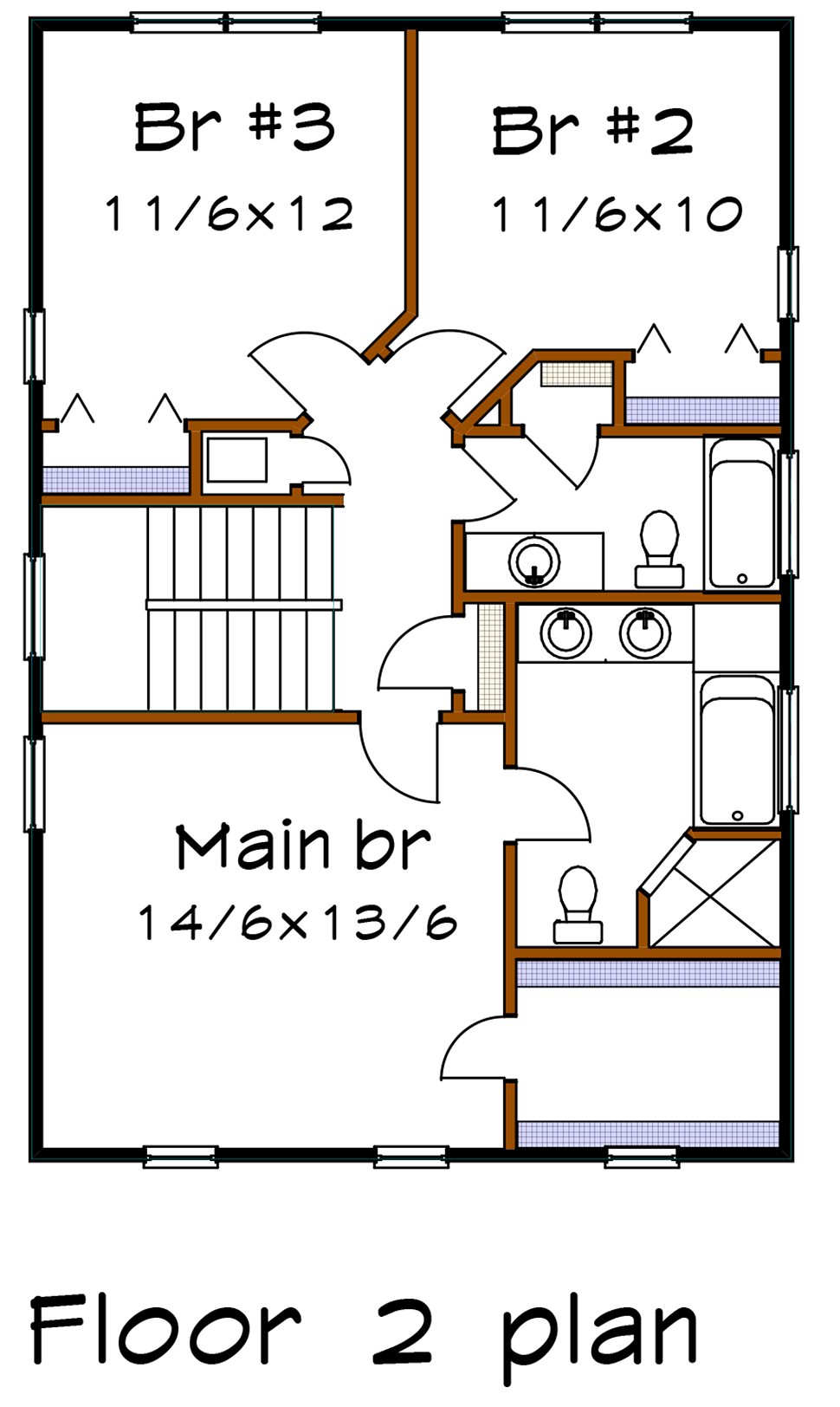 Colonial Cottage Southern Level Two of Plan 75505