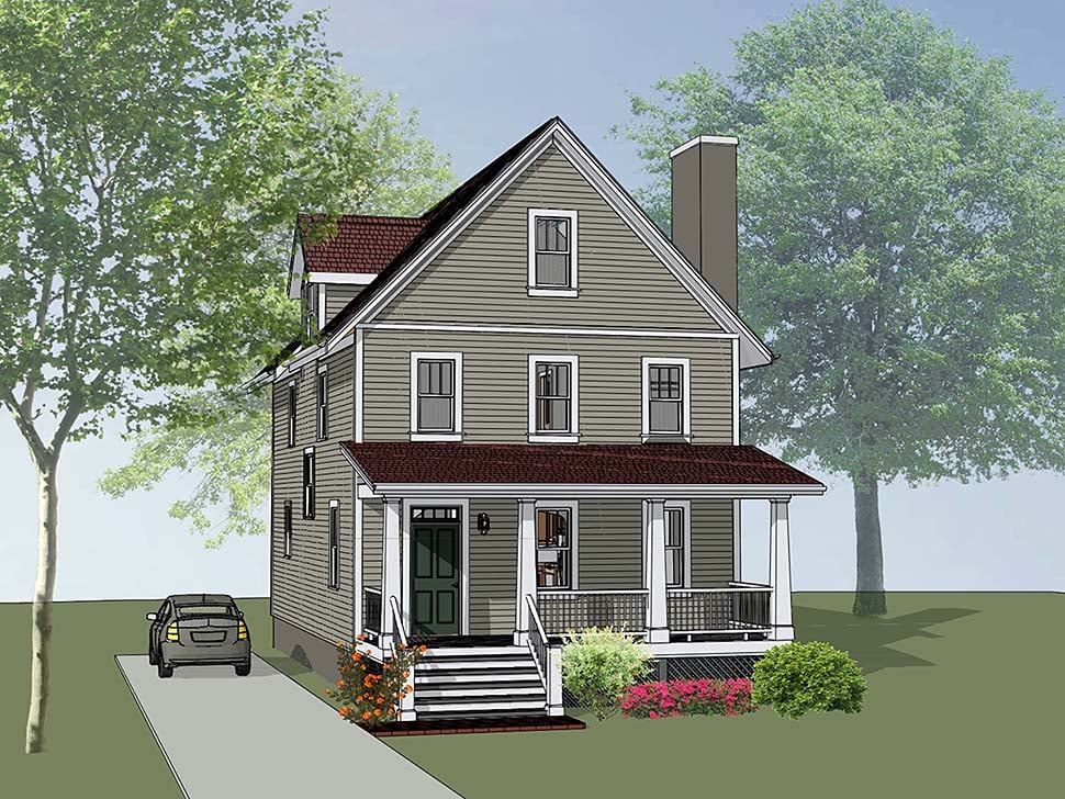 Colonial, Cottage, Southern Plan with 1667 Sq. Ft., 3 Bedrooms, 3 Bathrooms Elevation