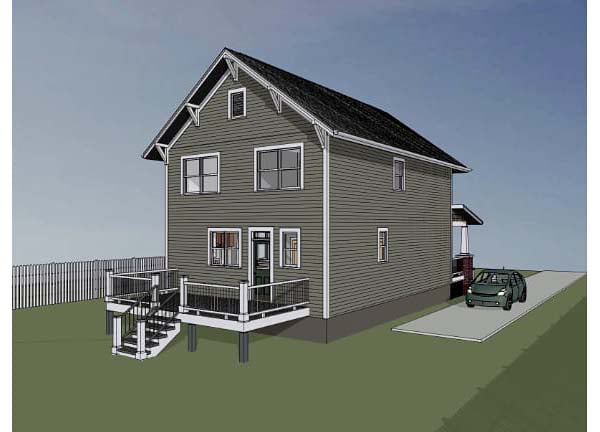 Bungalow, Craftsman Plan with 1696 Sq. Ft., 3 Bedrooms, 3 Bathrooms Rear Elevation