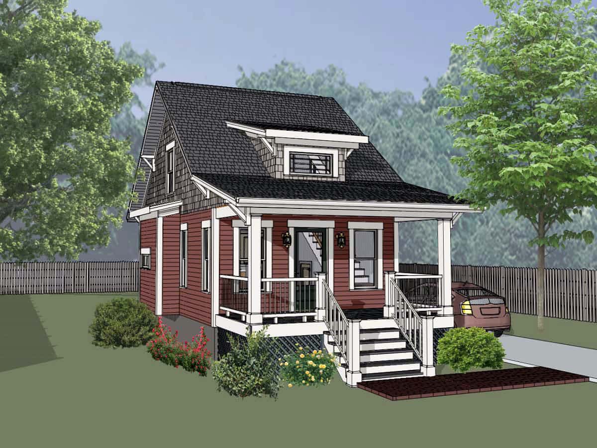 Cottage, Country Plan with 680 Sq. Ft., 1 Bedrooms, 1 Bathrooms Elevation