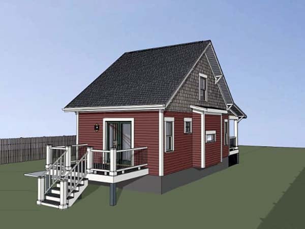 Cottage, Country Plan with 680 Sq. Ft., 1 Bedrooms, 1 Bathrooms Rear Elevation
