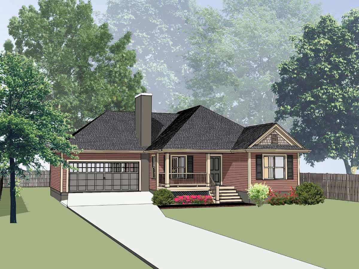Cottage, Traditional Plan with 1214 Sq. Ft., 3 Bedrooms, 2 Bathrooms, 1 Car Garage Elevation