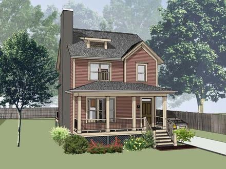 Colonial Country Southern Elevation of Plan 75541