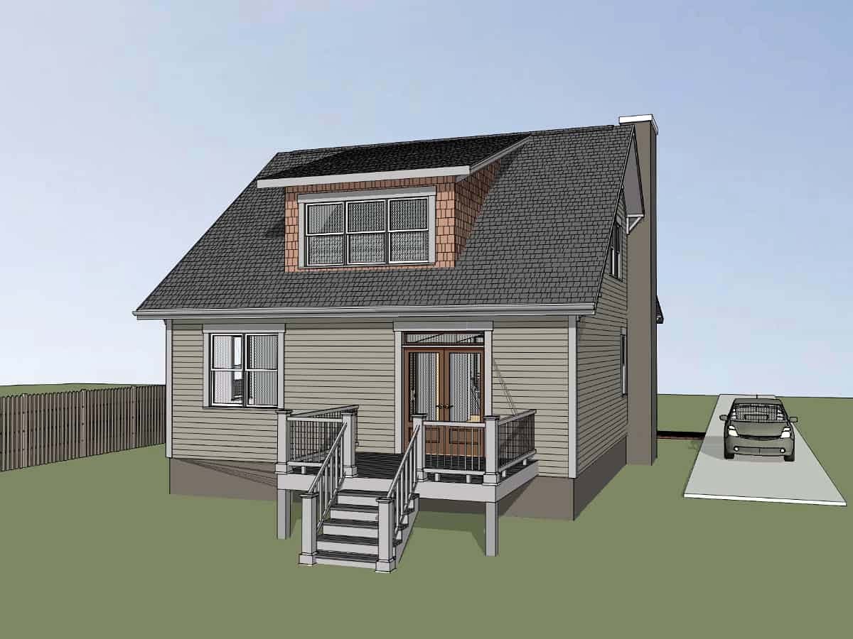 Bungalow Cottage Rear Elevation of Plan 75548