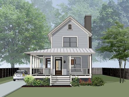 Colonial Country Southern Elevation of Plan 75555