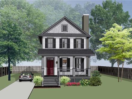 Colonial Country Southern Elevation of Plan 75563