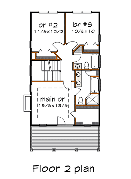 House Plan 75570 Second Level Plan