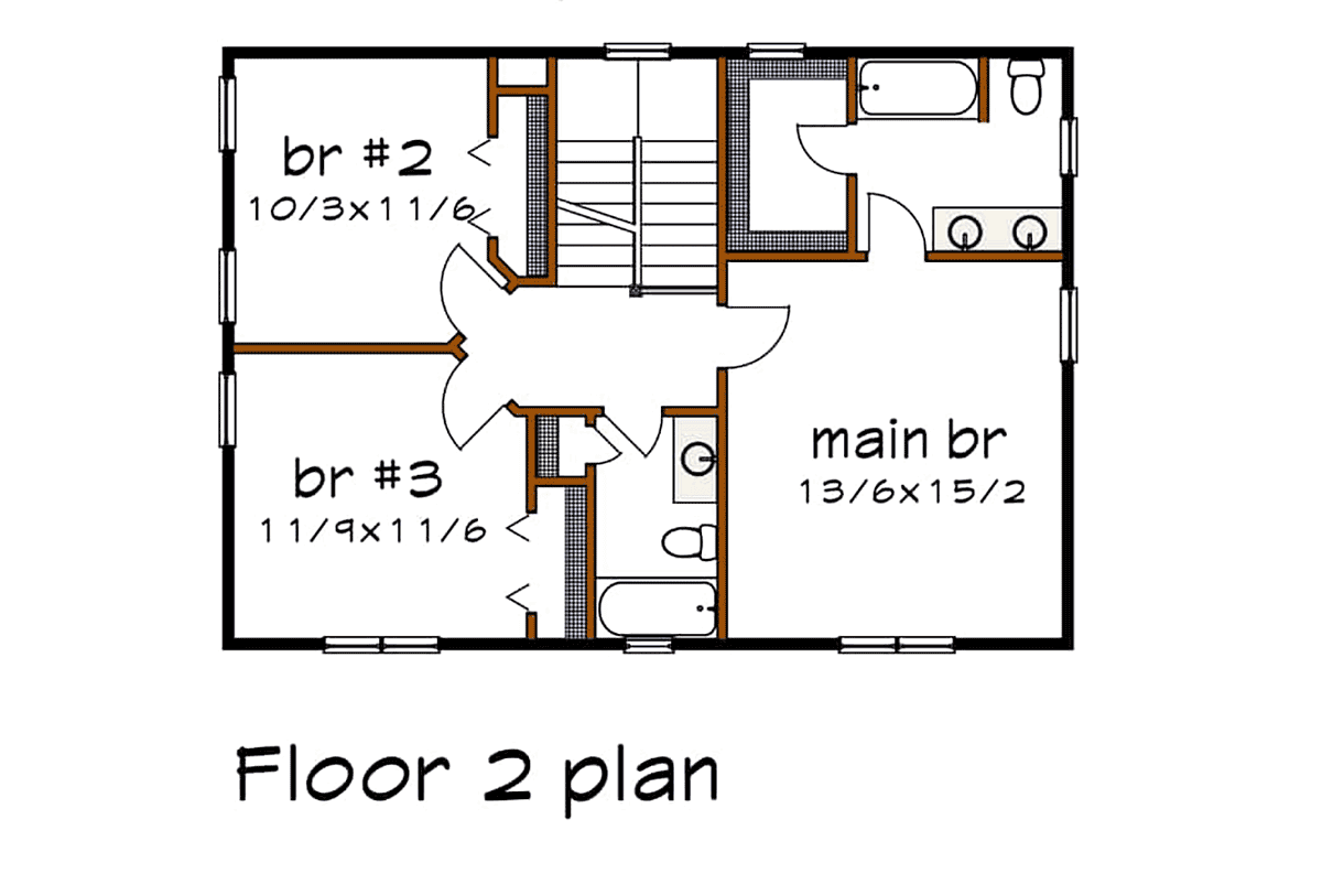 Country Farmhouse Level Two of Plan 75571