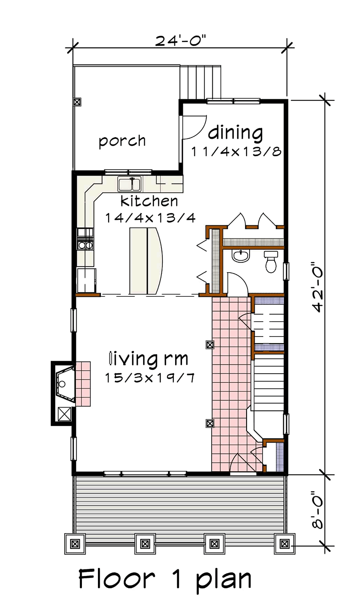 Country Craftsman Narrow Lot Southern Level One of Plan 75580