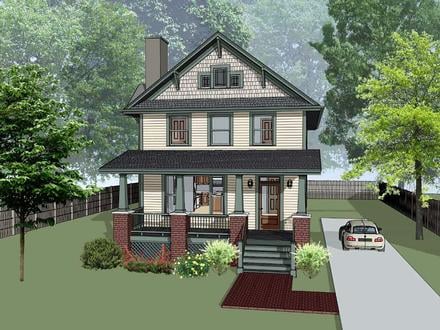 Country Craftsman Narrow Lot Southern Elevation of Plan 75580