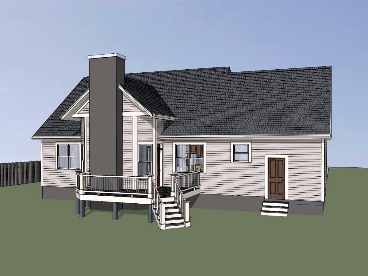 Colonial Country Ranch Southern Traditional Rear Elevation of Plan 75583