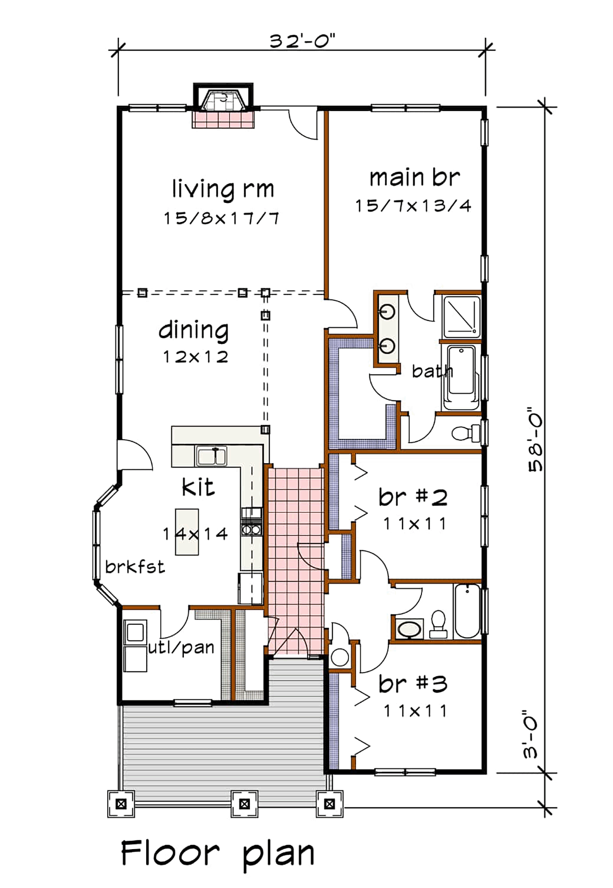 Bungalow Cottage Craftsman Narrow Lot One-Story Traditional Level One of Plan 75584