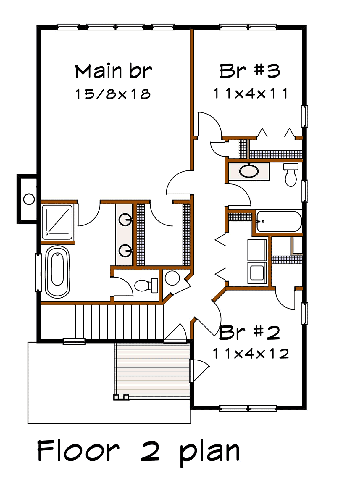 Narrow Lot Southern Traditional Level Two of Plan 75585