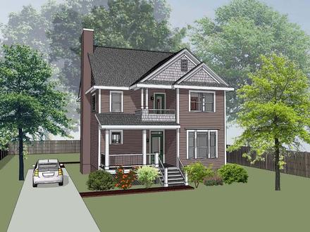 Narrow Lot Southern Traditional Elevation of Plan 75585