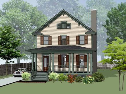 Colonial Country Narrow Lot Southern Elevation of Plan 75588