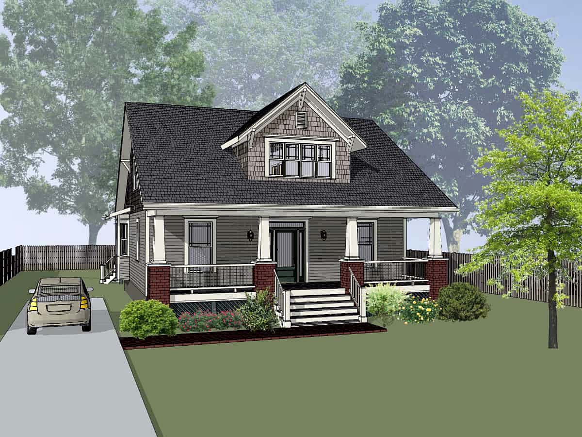Bungalow, Cottage, Craftsman, Narrow Lot Plan with 1869 Sq. Ft., 3 Bedrooms, 3 Bathrooms Elevation