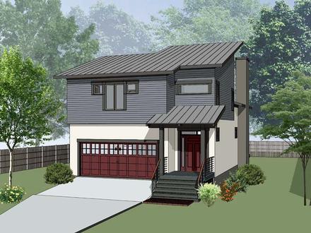 Contemporary Modern Narrow Lot Elevation of Plan 75594