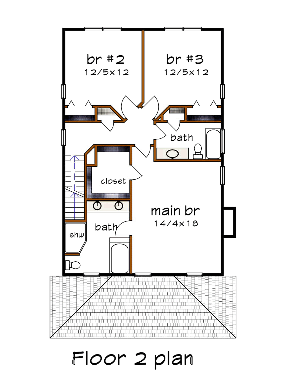 Bungalow Craftsman Narrow Lot Level Two of Plan 75595