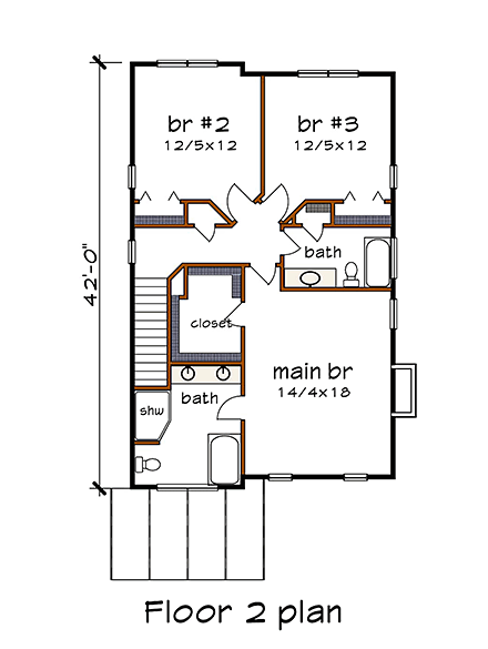 House Plan 75598 Second Level Plan