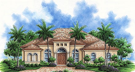 European Mediterranean Tuscan Elevation of Plan 75605